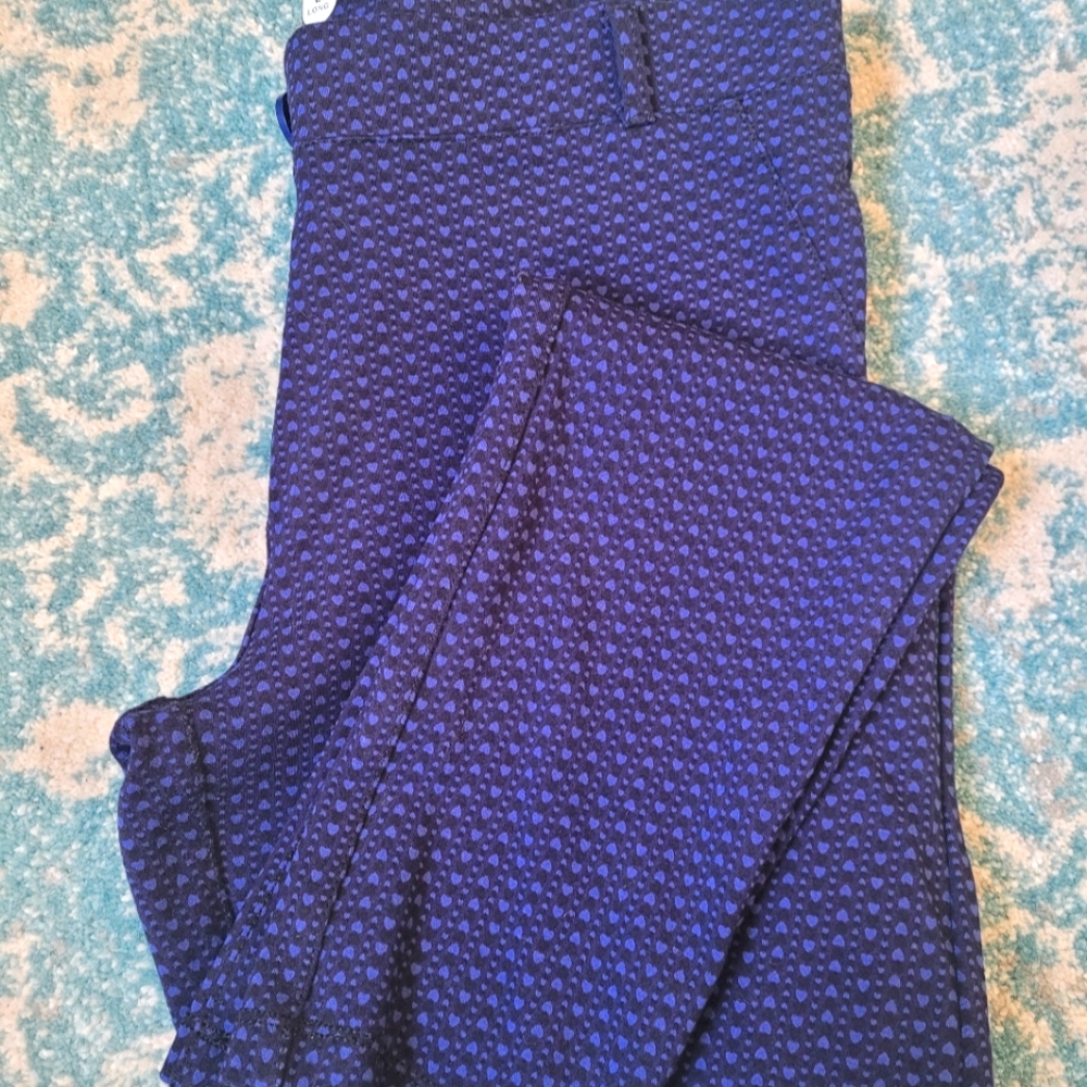 Betabrand straight leg blue navy heart pants